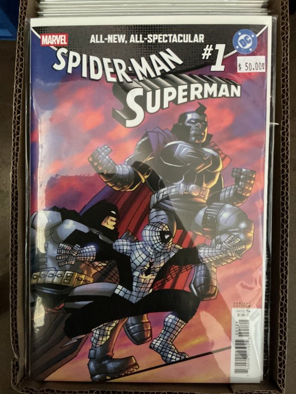 Marvel/DC: Spider-Man/Superman Frank Miller Variant 1:50 (2026) (2026), raw, ungraded comic book — front cover
