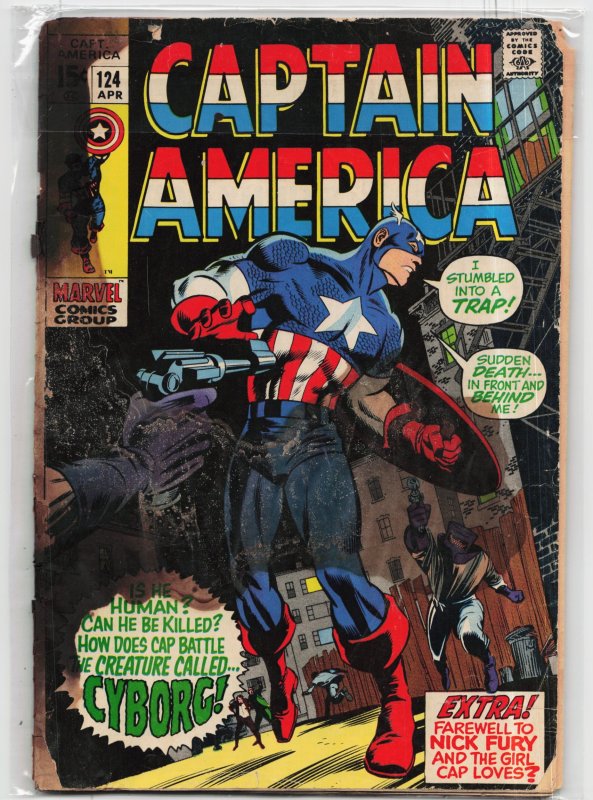 Captain America #124 (Marvel Comics, 1970), raw, ungraded comic book — front cover