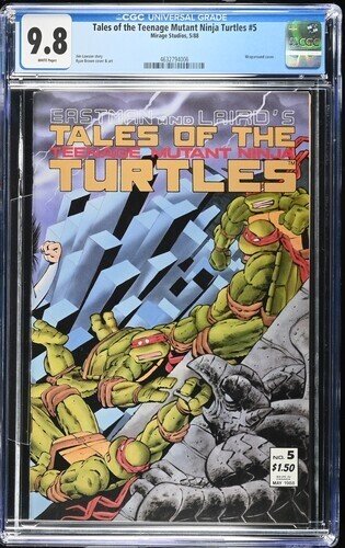 Tales of the Teenage Mutant Ninja Turtles #5, CGC 9.8 graded comic book, Universal Blue label — front cover in its holder