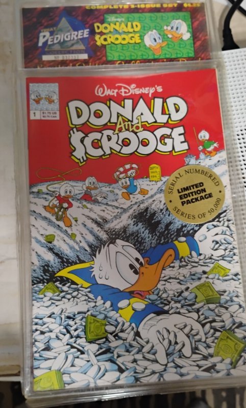 Pedigree Limited Edition Pack #32,333/ 50,000 Disneys Donald and Scrooge 1 2 3, raw, ungraded comic book — front cover