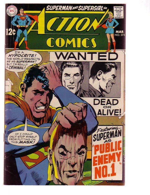 Action Comics #374 (DC Comics, 1969), raw comic book in VG condition — front cover