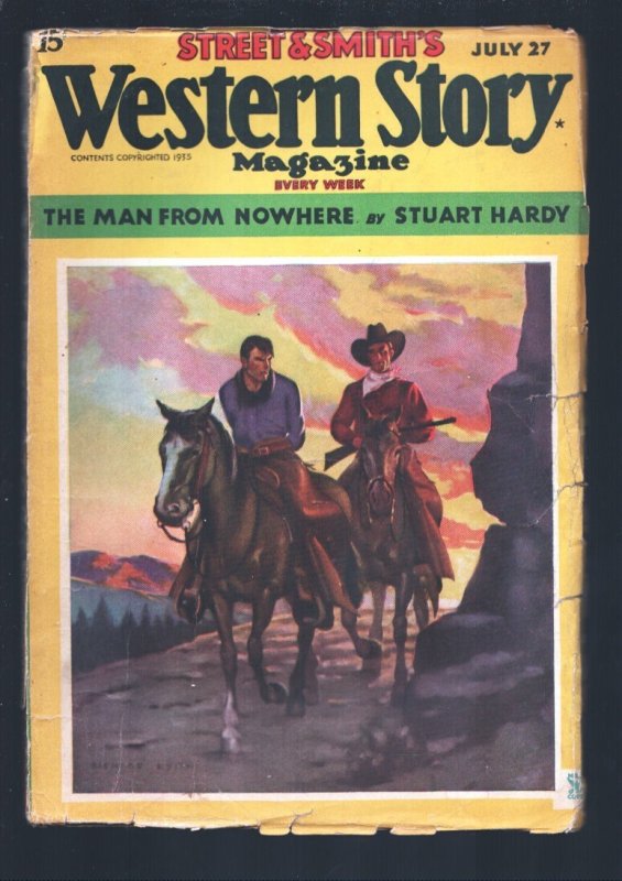 Western Story 7/27/1935-Richard Lyon Cover Art-"The Three Mesquiteers" Pt 5 by, raw, ungraded comic book — front cover