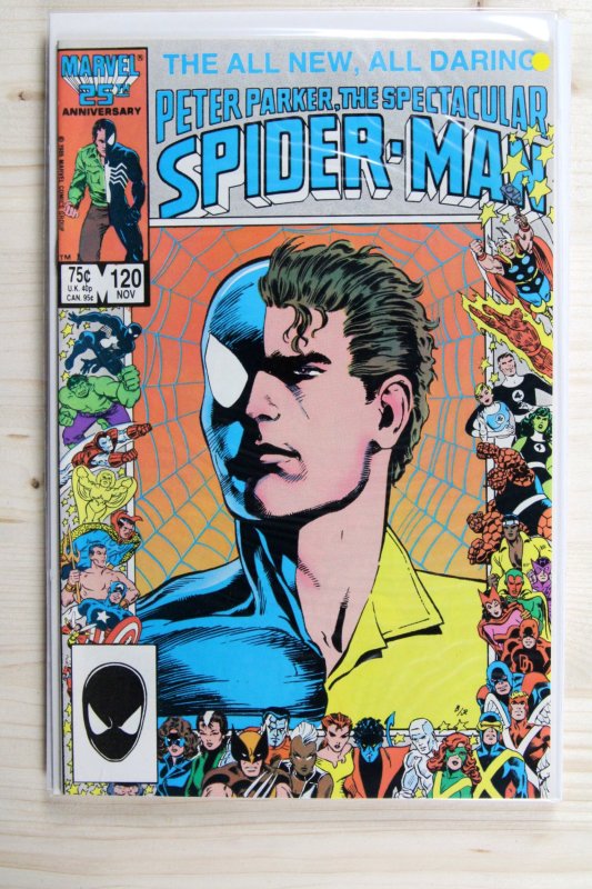 Peter Parker, the Spectacular Spider-Man #120 (Marvel Comics, 1986), raw comic book in VF/NM 9.0 condition — front cover
