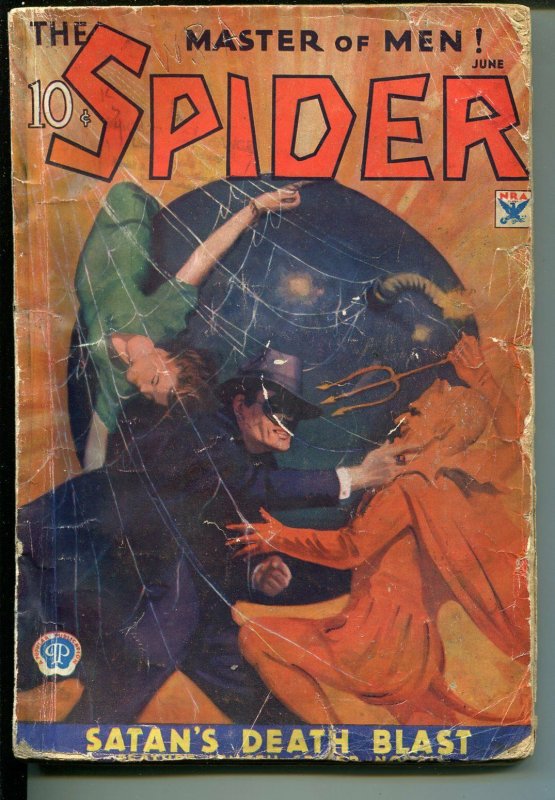 Spider-6/1934-Satan's Death Blast-Hero Pulp-Weird MENACE-good (Popular Publications, 1934), raw, ungraded comic book — front cover
