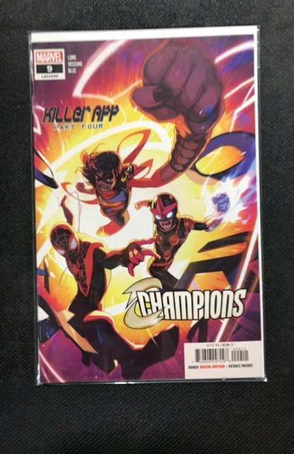 Champions #9 (Marvel Comics, 2021), raw, ungraded comic book — front cover