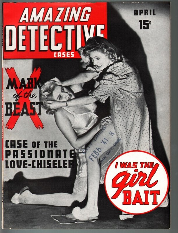 Mag: Amazing Detective Cases Pulp-Apr 1941-Girl Fight Cover-Joe Simon-Vf Cond... (1941), raw comic book in VF condition — front cover