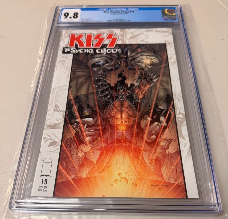 Kiss Psycho Circus #19 (1999), CGC 9.8 graded comic book, Universal Blue label — front cover in its holder