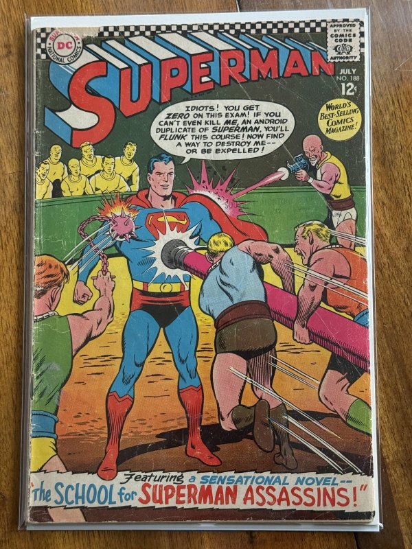Superman #188 (DC Comics, 1966), raw comic book in VG 4.0 condition — front cover