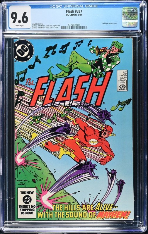 Flash #337 (DC Comics, 1984), CGC 9.6 graded comic book, Universal Blue label — front cover in its holder