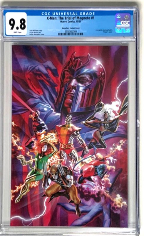 X-Men: the Trial of Magneto #1, CGC 9.8 graded comic book, Universal Blue label — front cover in its holder