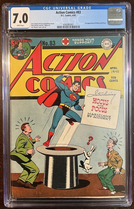 Action Comics #83 (DC Comics), CGC 7.0 graded comic book, Universal Blue label — front cover in its holder