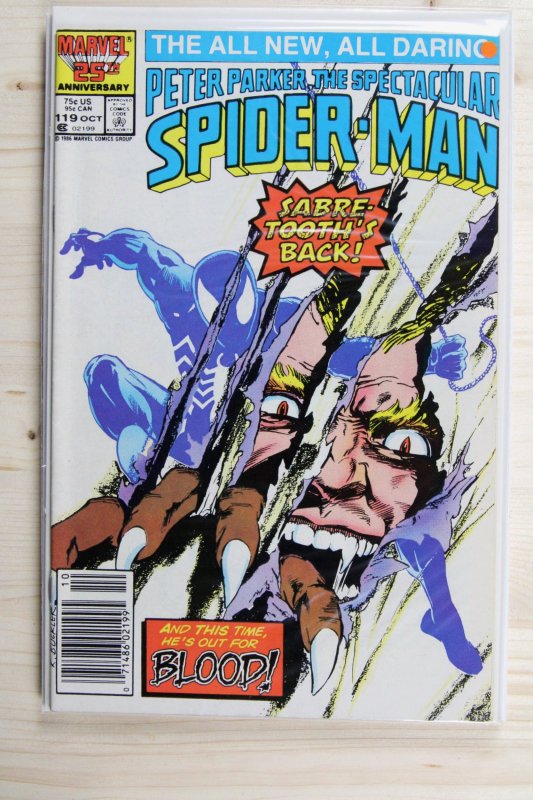 Peter Parker, the Spectacular Spider-Man #119 (Marvel Comics, 1986), raw comic book in VF+ 8.5 condition — front cover