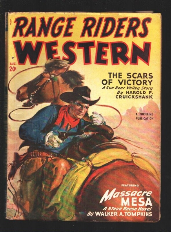 Pulp: Range Riders Western 4/1952-Thrilling-Hero Pulp-Massacre Mesa-VG+, raw comic book in VG+ condition — front cover