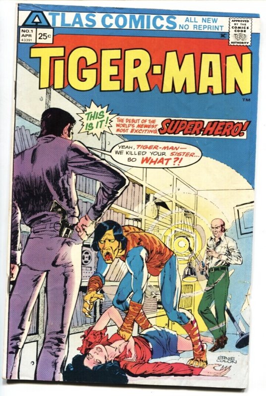 Tiger-Man #1 (Atlas Comics, 1975), raw comic book in FN/VF condition — front cover