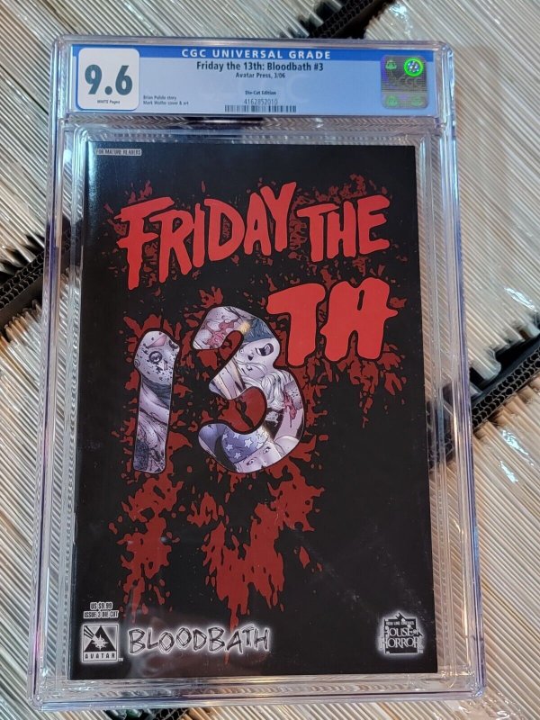 Friday the 13th Bloodbath #3 (2006), CGC 9.6 graded comic book, Universal Blue label — front cover in its holder