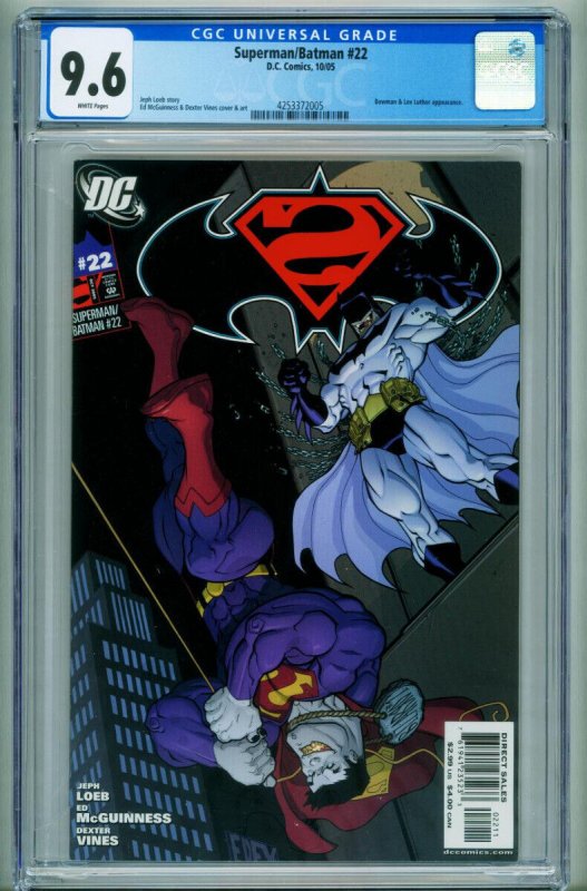 Superman/Batman #22 (DC Comics, 2005), CGC 9.6 graded comic book, Universal Blue label — front cover in its holder