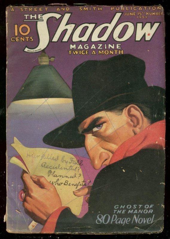Pulp: Shadow June #15 (1933), raw comic book in VG condition — front cover