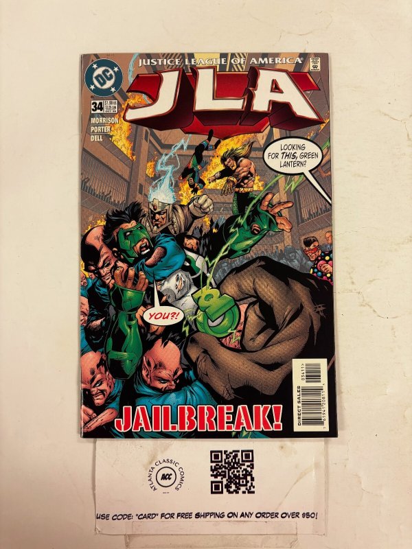 JLA #34 (DC Comics), raw comic book in NM condition — front cover
