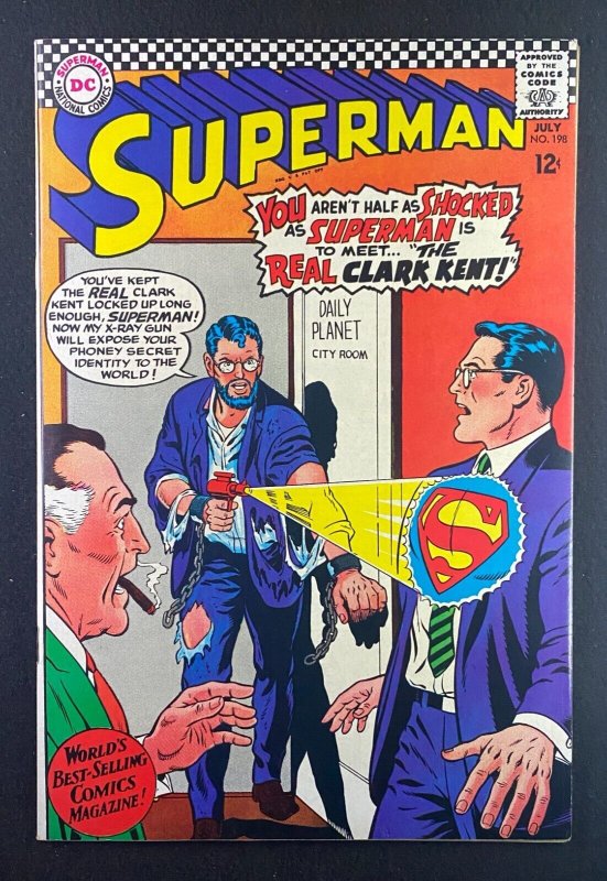 Superman #198 (DC Comics, 1939), raw comic book in VF 8.0 condition — front cover