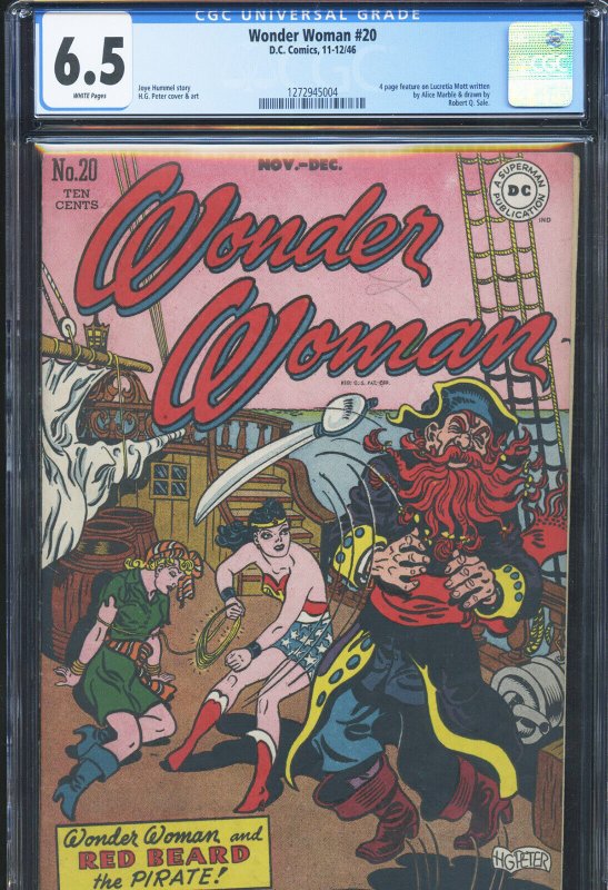 Wonder Woman #20 (DC Comics), CGC 6.5 graded comic book, Universal Blue label — front cover in its holder
