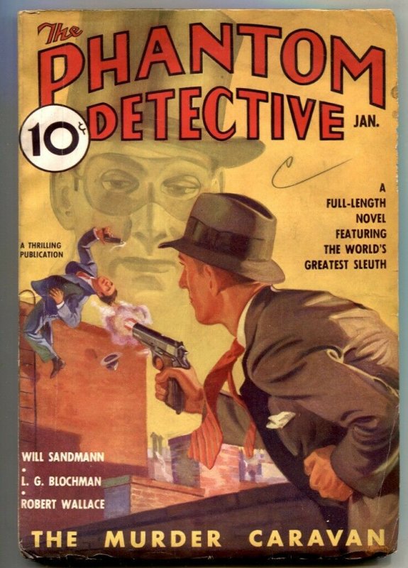 Phantom Detective Pulp January 1937- the Murder Caravan (1937), raw, ungraded comic book — front cover