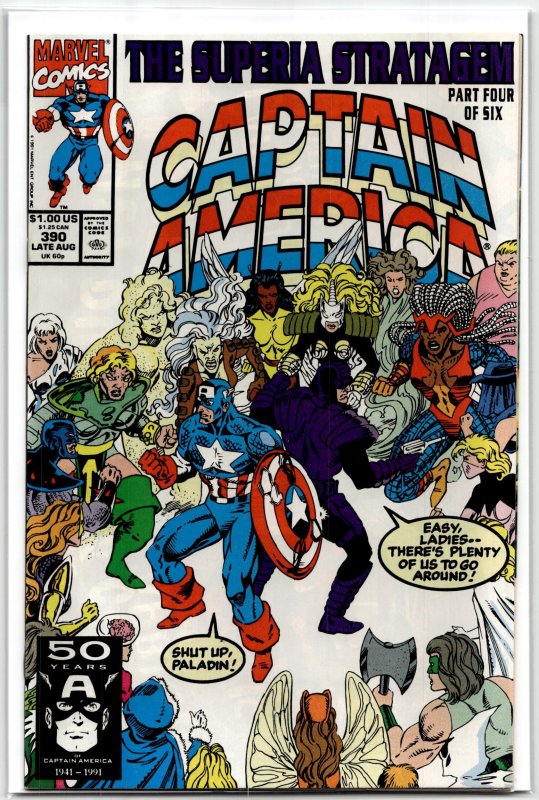 Captain America #390 (Marvel Comics, 1991), raw, ungraded comic book — front cover