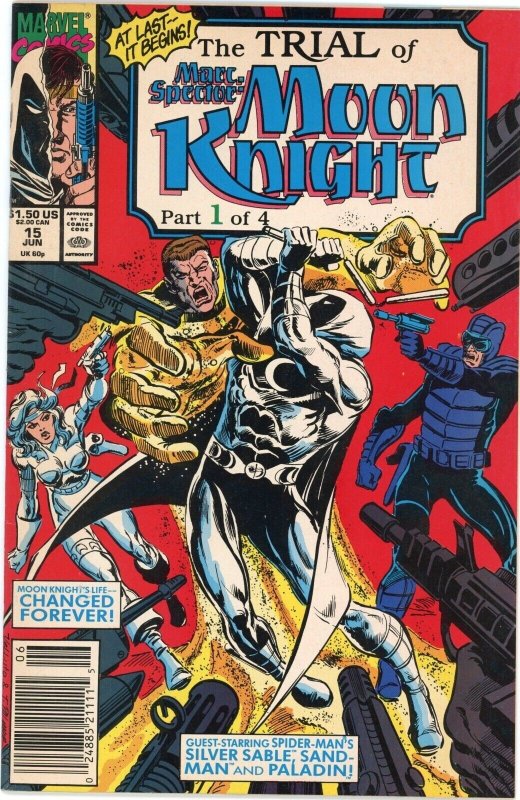 Marc Spector: Moon Knight #15 (Marvel Comics, 1990), raw comic book in NM- 9.2 condition — front cover