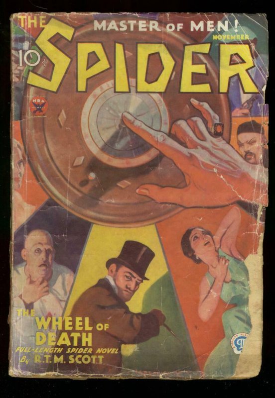 The Spider Nov 1933 Wheel of Death #2 (Popular Publications, 1933), raw, ungraded comic book — front cover