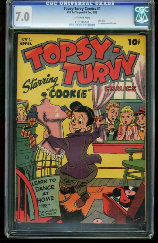 Topsy-Turvy #1, CGC 7.0 graded comic book, Universal Blue label — front cover in its holder