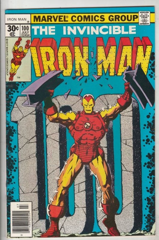 Iron Man #100 (Marvel Comics, 1977), raw comic book in NM- condition — front cover