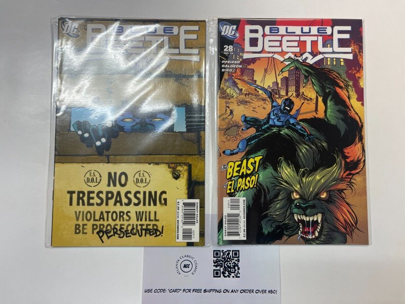 2 Blue Beetle DC Comic Books #28, raw, ungraded comic book — front cover