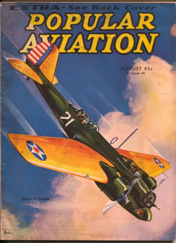 Pulp: Popular Aviation 8/1934-warplanes-Martin YB Bomber-H.R. Bollin-VG, raw comic book in VG condition — front cover