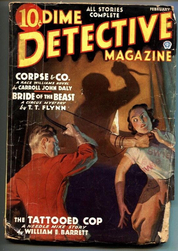 Dime Detective Pulp February 1936- Race Williams- Tattooed Cop- g (Popular Publications, 1936), raw, ungraded comic book — front cover
