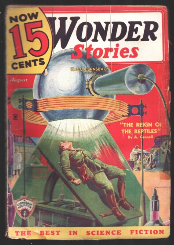 Wonder Stories 8/1935-Reign of the Reptiles-A. Connell-1st World's of If, raw, ungraded comic book — front cover