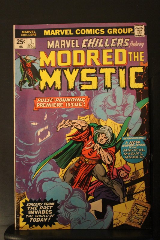 Marvel Chillers ft. Modred the Mystic #1 (Marvel Comics, 1975), raw comic book in FN/VF condition — front cover