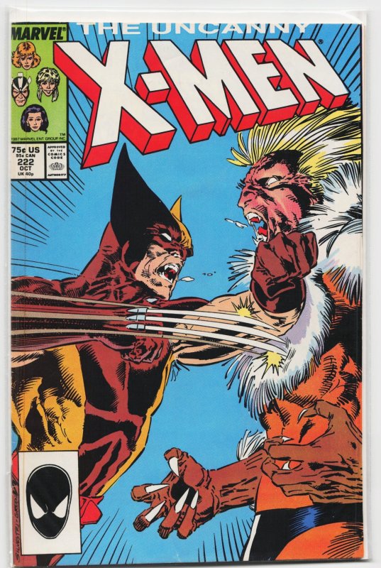 The Uncanny X-Men #222 (Marvel Comics, 1987), raw, ungraded comic book — front cover