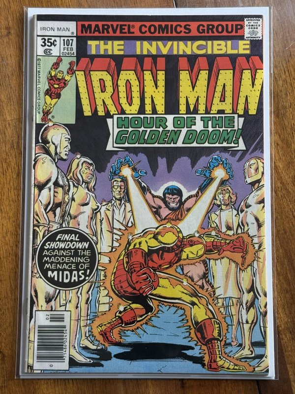 The Invincible Iron Man #107 (Marvel Comics, 1978), raw comic book in VF- 7.5 condition — front cover