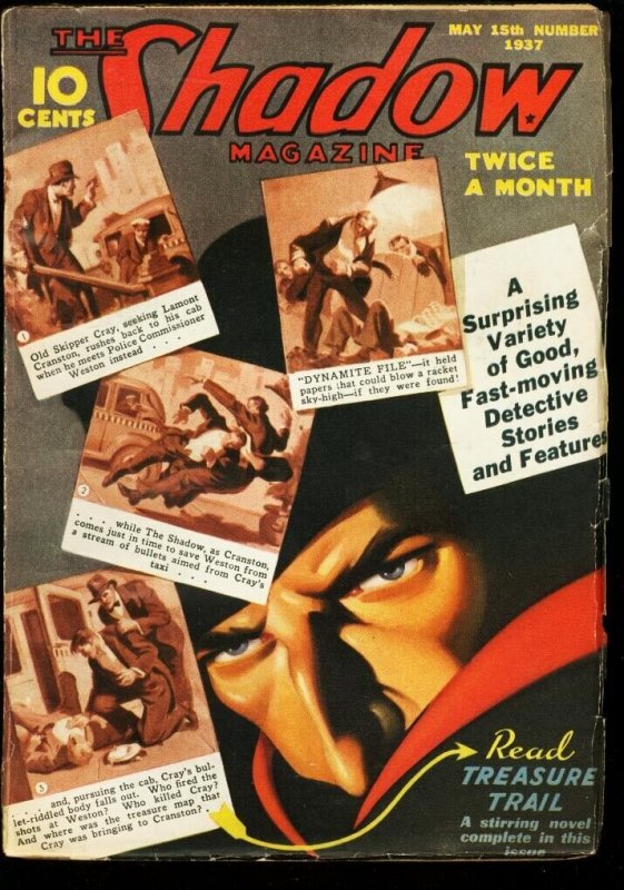 Shadow 1937 May 1 Walter Gibson Treasure Trail Pulp Fn/vf (Street & Smith, 1937), raw comic book in FN/VF condition — front cover