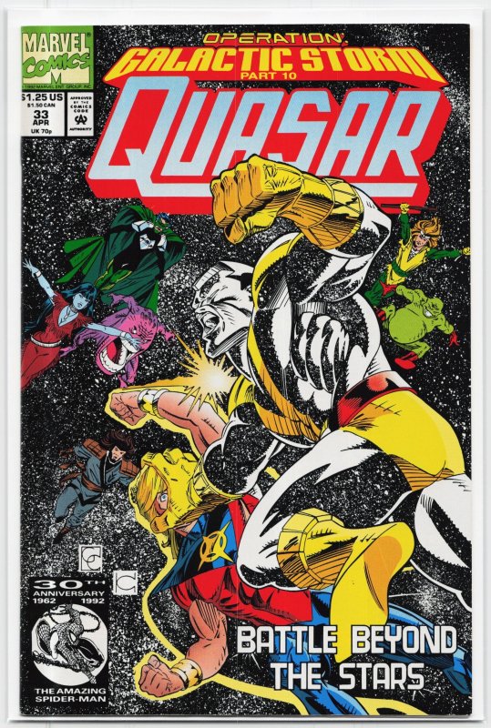 Quasar #33 (Marvel Comics, 1992), raw, ungraded comic book — front cover