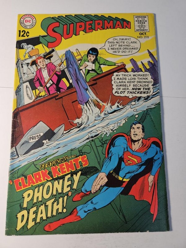Superman #210 (DC Comics, 1968), raw, ungraded comic book — front cover