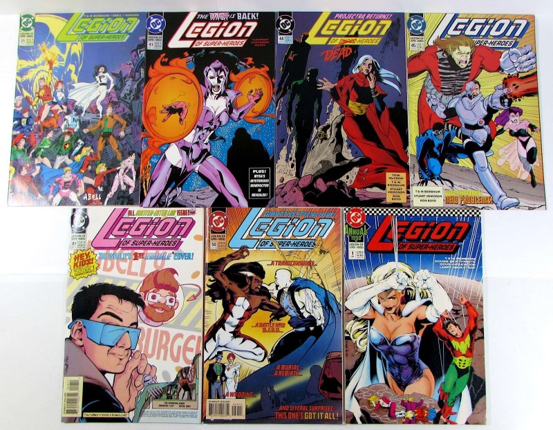 Legion of Super-Heroes Lot of 7 #25, 43, 44, 45, 49, 50, 1 DC (1992) Comics (DC Comics, 1992), raw, ungraded comic book — front cover