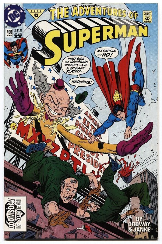 Adventures of Superman-Second Print #496 (DC Comics), raw comic book in NM condition — front cover