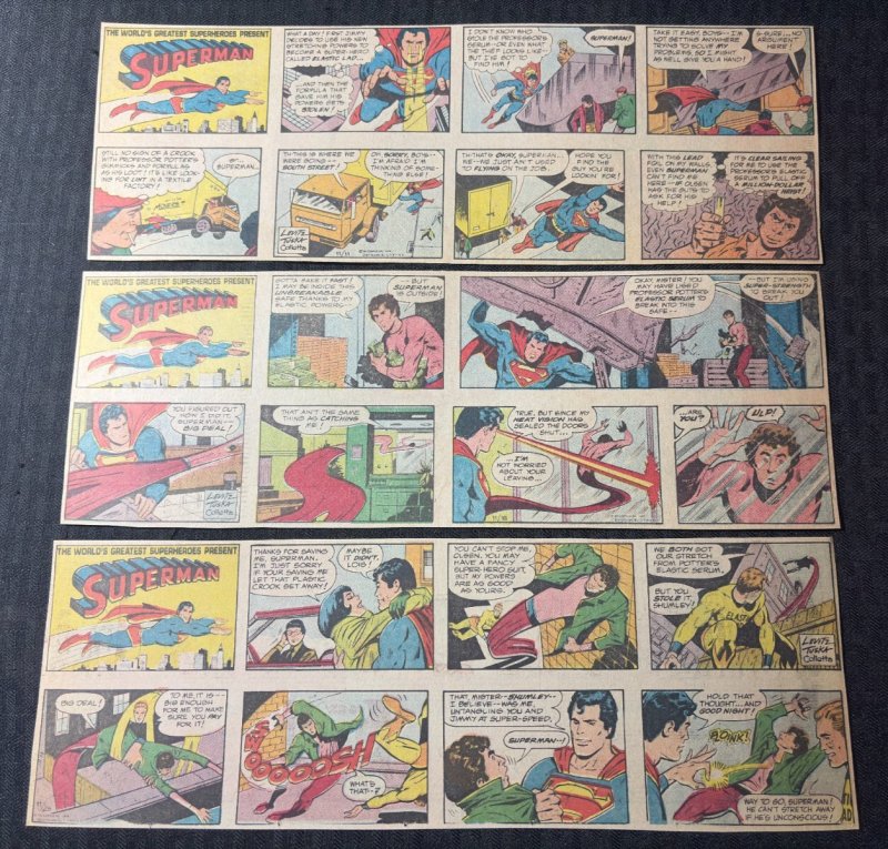 1978/79 Superman World's Greatest Superheroes Sunday Comic Strip LOT of 29 Tuska, raw, ungraded comic book — front cover
