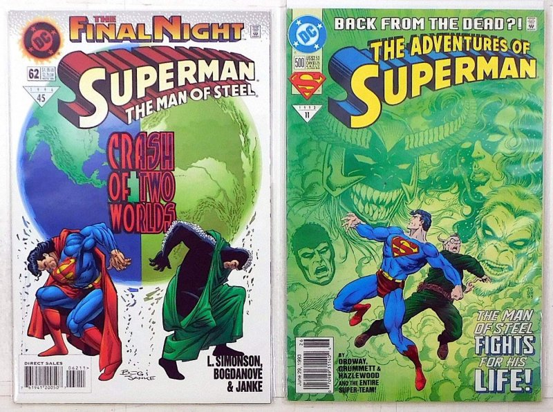 Superman Lot of 2 #Man of Steel 62, Adventures 500 (1996) DC Comics 1st Print (DC Comics, 1996), raw, ungraded comic book — front cover