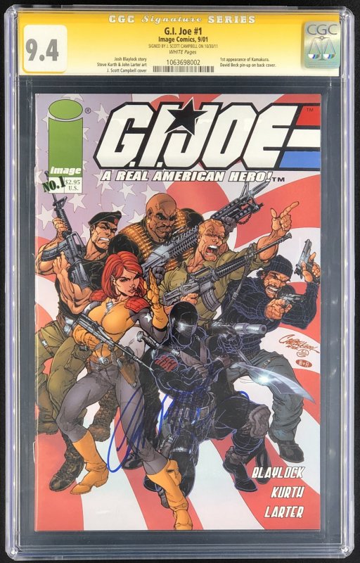 G.I. Joe: A Real American Hero #1 (2001), CGC 9.4 graded comic book, Signature Series label — front cover in its holder