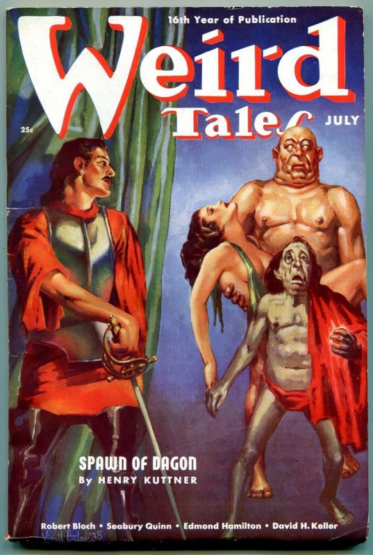Weird Tales Pulp July 1938- Virgil Finlay Horror Cover- Spawn of Dagon VF- (1938), raw comic book in VF- condition — front cover