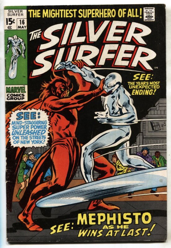 Silver Surfer #16 (Marvel Comics, 1970), raw comic book in VG condition — front cover