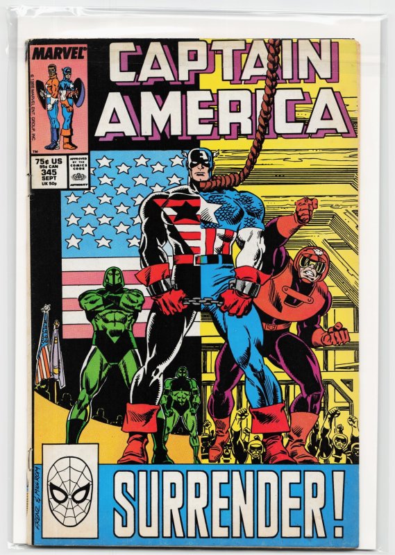 Captain America #345 (Marvel Comics, 1988), raw, ungraded comic book — front cover