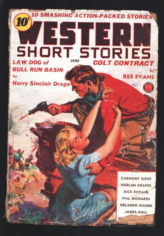 Western Short Stories 6/1938-Gunfight Cover-Orlando Rigoni-From the Pulp Divisio, raw, ungraded comic book — front cover