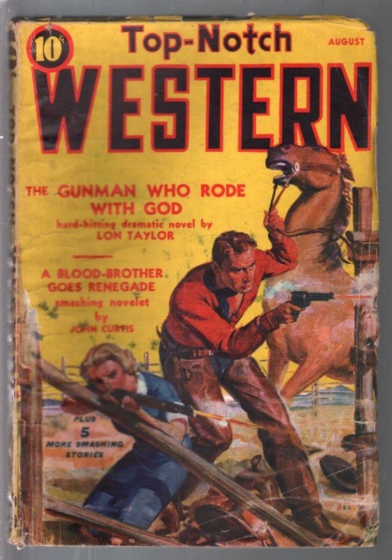 Top-Notch Western 8/1939-J W Scott GGA Cover-western Pulp Thrills-G/VG, raw comic book in VG condition — front cover